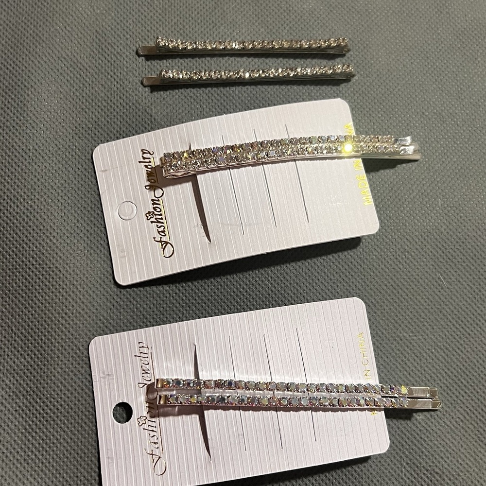 Lovely‎ Rhinestone Hair Clips Bobbie Pins LOT of 6 Clear Accessory Wedding Spark